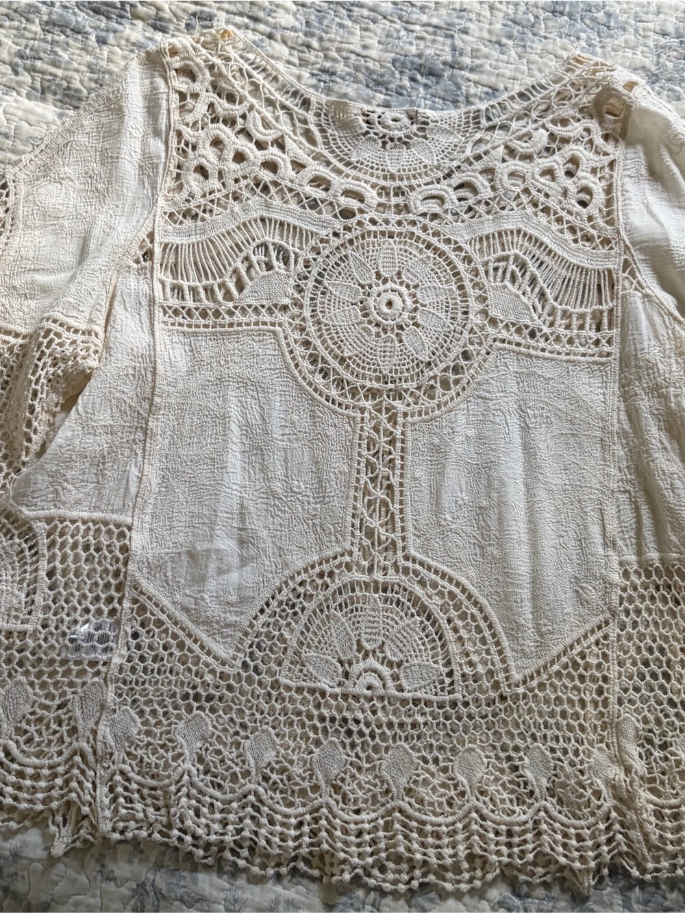 Democracy Cream Crochet Lace Yoke Blouse size large Boho - Picture 8 of 11